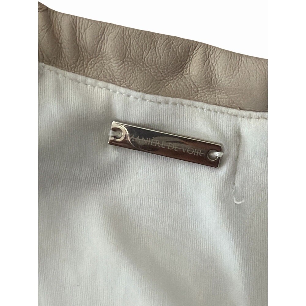 Maniere De Voir White Faux Leather‎ Sleeveless Crop Top Vest Size 8 Beige Trim - Picture 8 of 8